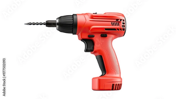 Fototapeta Red Cordless Power Drill Tool Isolated Studio Shot