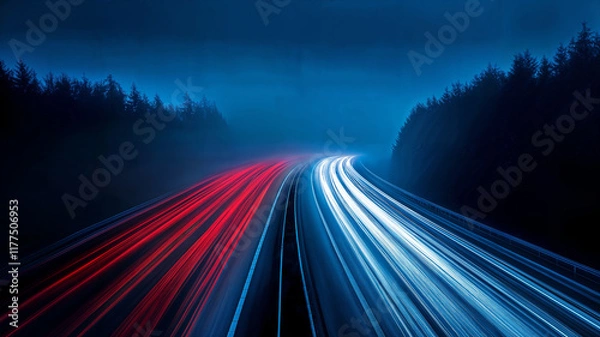 Fototapeta traffic on the highway at night motion blur
