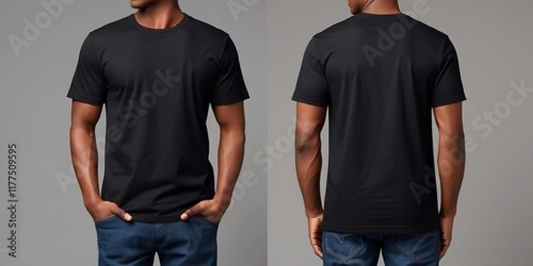 Fototapeta Black T-Shirt Mockup Template Front and Back View for Design and Print Showcase