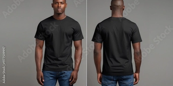 Fototapeta Black T-Shirt Mockup Template Front and Back View for Design and Print Showcase