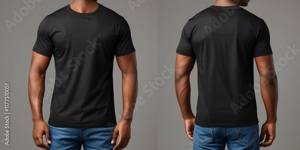 Fototapeta Black T-Shirt Mockup Template Front and Back View for Design and Print Showcase