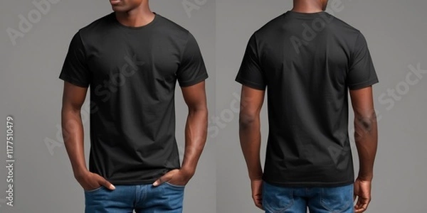 Fototapeta Black T-Shirt Mockup Template Front and Back View for Design and Print Showcase