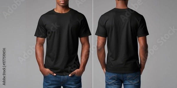 Fototapeta Black T-Shirt Mockup Template Front and Back View for Design and Print Showcase