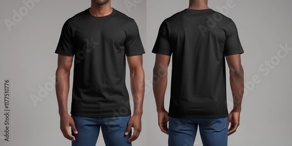 Fototapeta Black T-Shirt Mockup Template Front and Back View for Design and Print Showcase