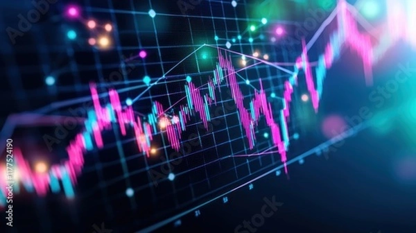Fototapeta Colorful financial graph depicting market trends and data analysis.