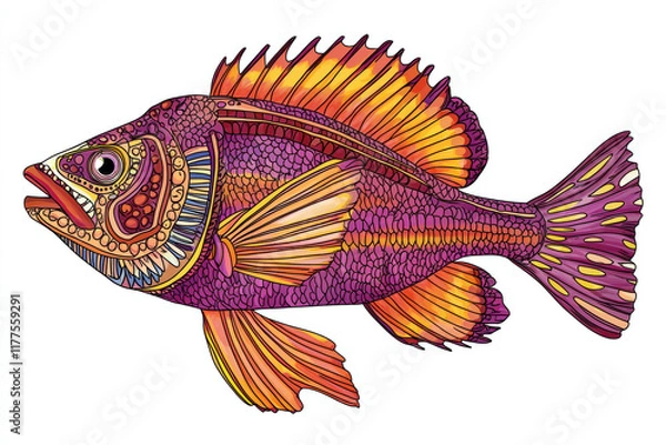 Fototapeta vibrant hand drawn illustration of colorful fish with intricate patterns