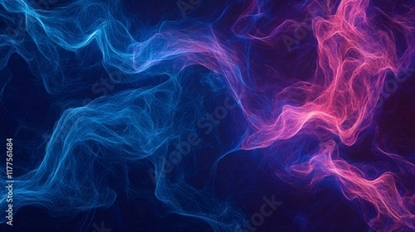 Fototapeta Dynamic blue and pink abstract waves digital art contemporary dark background fluid motion visual concept
