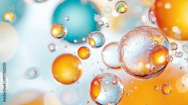 Fototapeta Abstract Colorful Oil Bubbles in Water Vibrant Macro Photography of Liquid Spheres