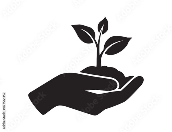 Fototapeta savings and earnings. A pair of hands holding a sapling in their palms.