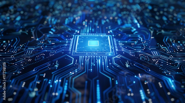 Fototapeta Close-Up of Glowing Circuit Board Microchip
