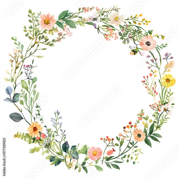 Obraz Floral frame with flowers wreath isolated on transparent.