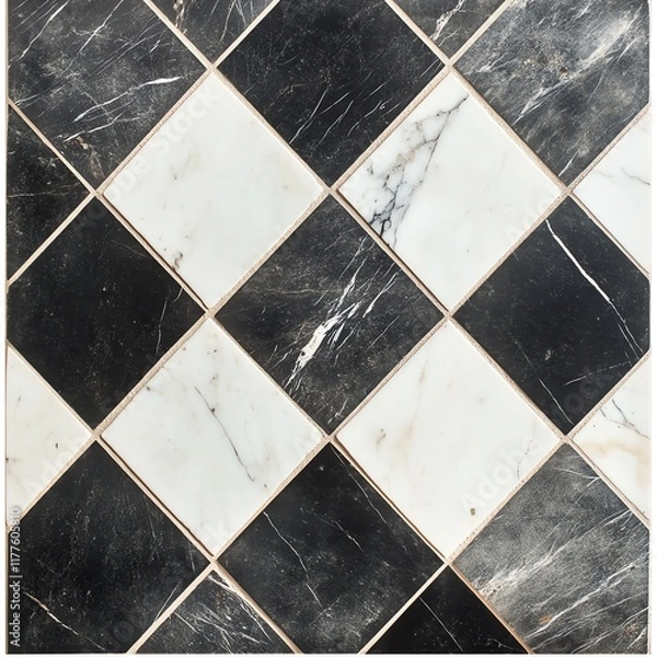 Fototapeta Elegant black and white marble tile pattern on a clean surface.