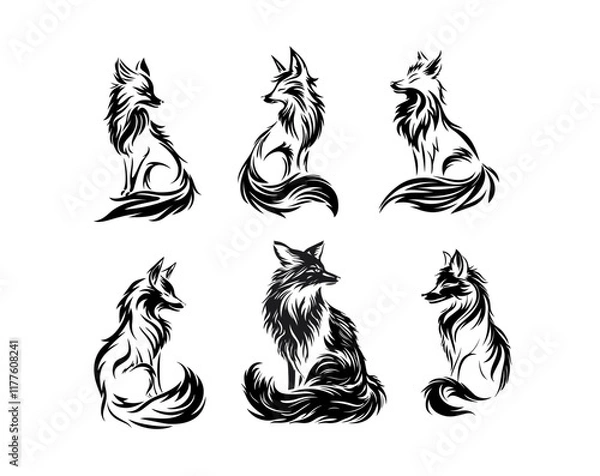 Fototapeta Fox silhouette vector illustration, Fox Black And White, Fox SVG Template Set for Cutting and Printing, Fox Vector Icon
