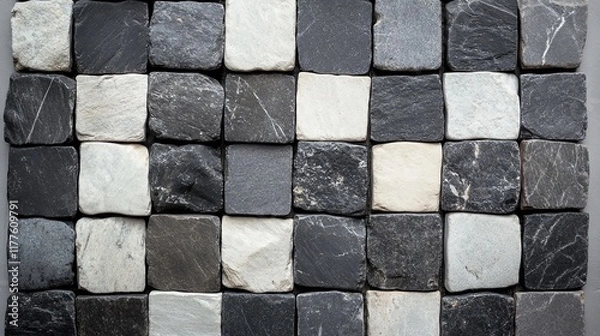 Obraz Textured tile mosaic of black and white stones on a grey background.