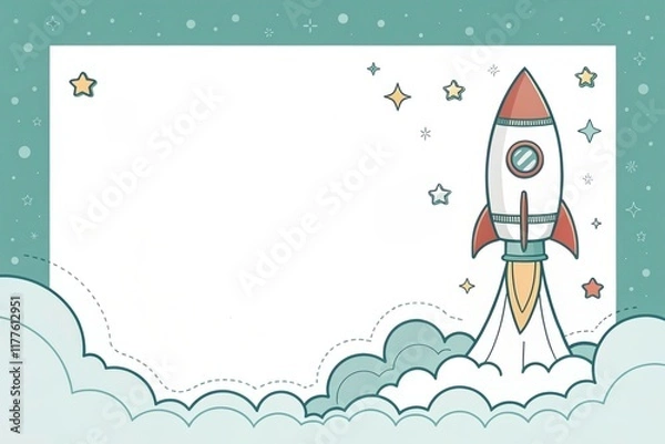 Fototapeta cute rocket mockup copy space illustration background