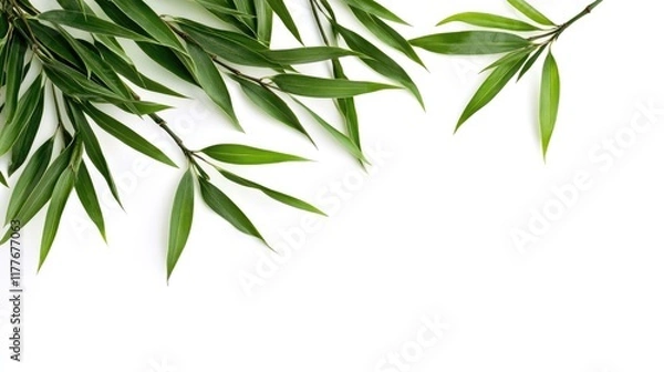 Fototapeta Fresh Bamboo Leaves on White Background for Natural and Organic Themes in Design and Decoration