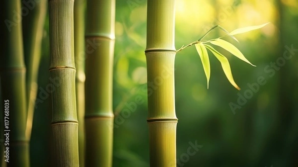Fototapeta Lush green bamboo stalks in a serene forest setting capturing the essence of nature's tranquility and growth.