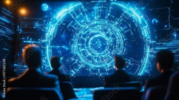 Fototapeta Futuristic tech hub data visualization