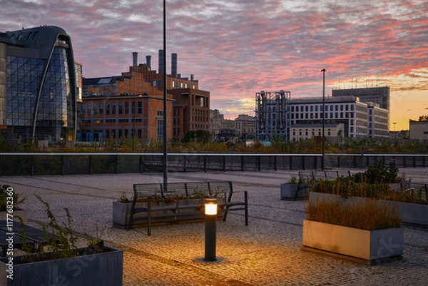 Obraz Widok na Nowe Centrum Łodzi w czasie zachodu słońca