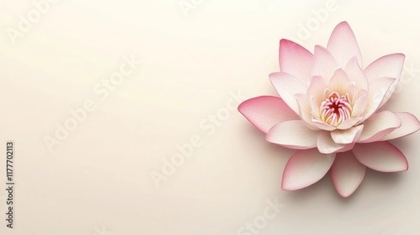 Fototapeta Minimalist pink lotus flower design on a smooth white and beige gradient background.