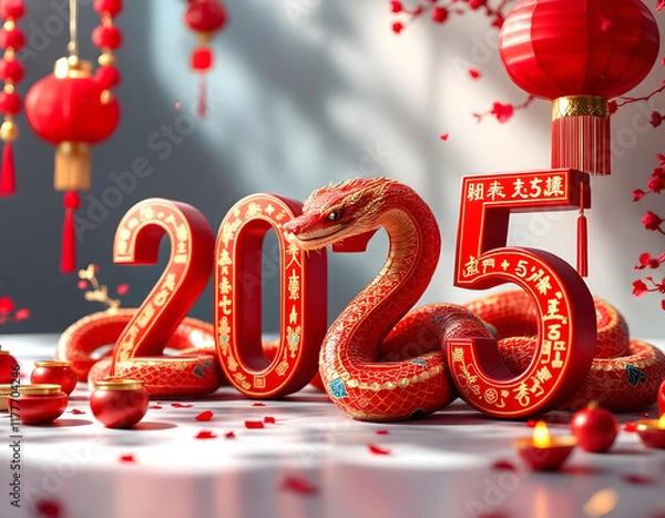 Fototapeta Gong xi fa cai 2025 Snake year, May this year bring you happiness, peace, and prosperity. Here's to a fresh start and new beginnings
