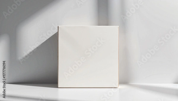 Fototapeta Minimalist white box casting shadows on a surface, simplicity concept