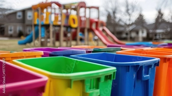 Fototapeta Colorful Bins in Playground Setting