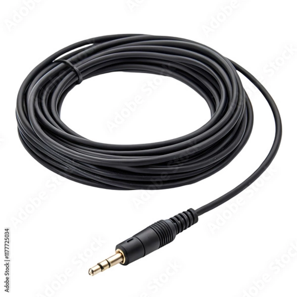 Fototapeta Coiled Black Audio Cable with 3.5mm Jack