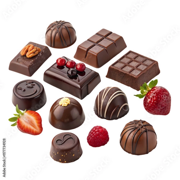 Fototapeta Delicious assortment of chocolates and berries