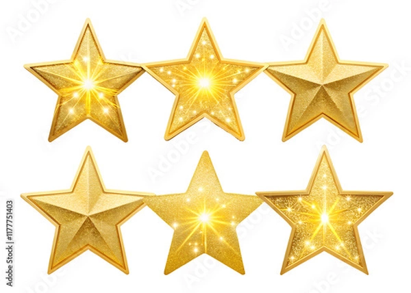 Fototapeta Set of sparkles star icons Emoji golden stars Star icon Bright firework isolated on white background.PNG transparent
