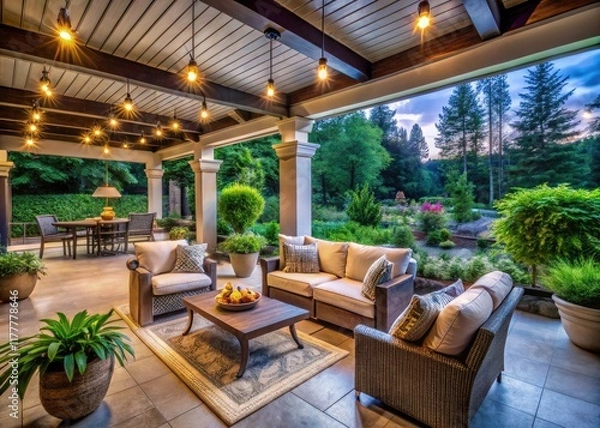 Fototapeta Dreamy panoramic patios: covered porch designs offering breathtaking views and comfortable outdoor living spaces.