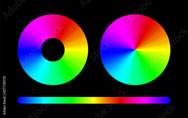 Fototapeta Rgb color circle on black background, rainbow, color light circle, fade color, red green blue , set of rgb wheel , rgb color codes chart
