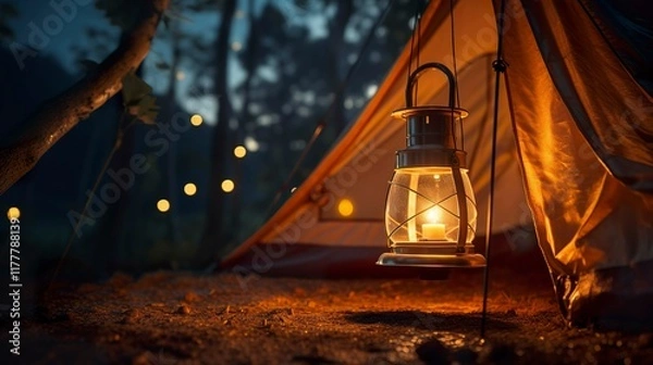 Obraz A photo of a tent illuminated from within