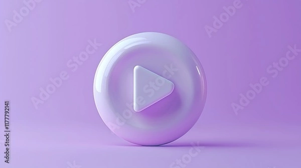 Fototapeta Purple Play Button 3D Render;  Digital Media Start; Website Design Element.