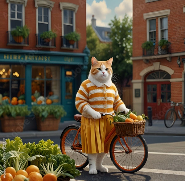 Obraz cat on a bicycle AI generative