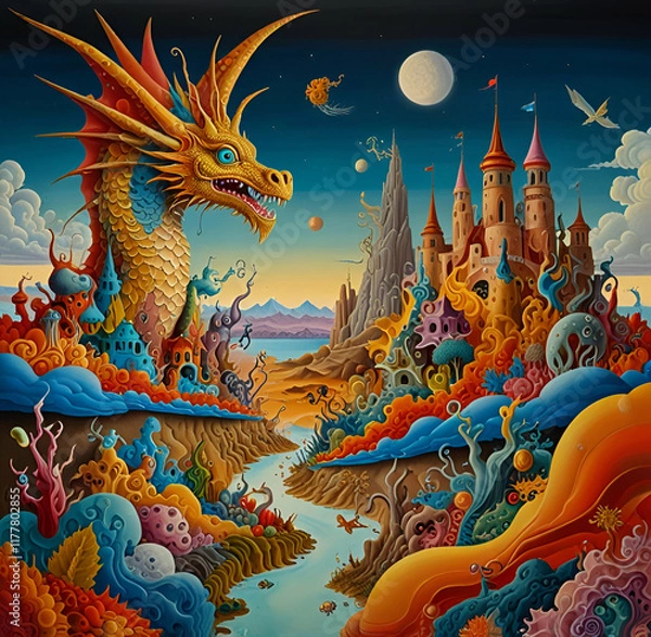 Obraz chinese dragon statue in temple AI generative 