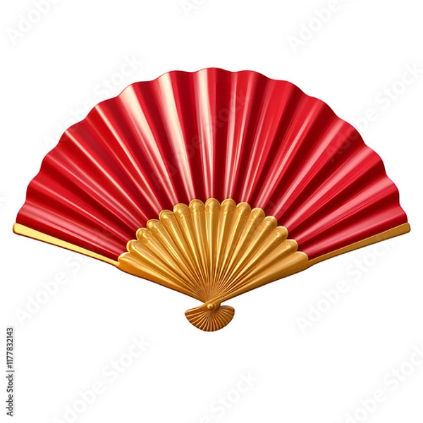 Obraz Red fan with golden floral designs isolated on a white background for a minimalist look.