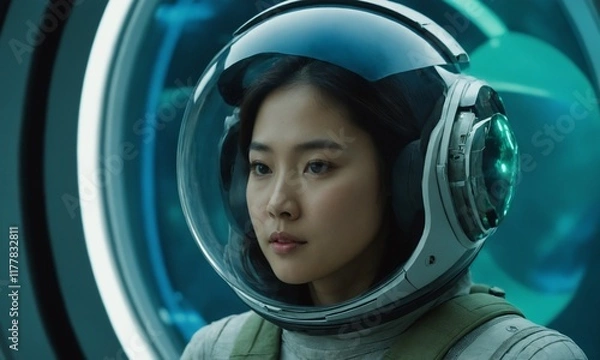Fototapeta 우주복을 입은 한국소녀 아름답다