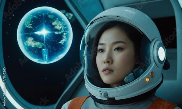 Fototapeta 우주복을 입은 한국소녀 아름답다