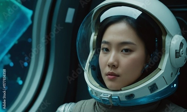 Fototapeta 우주복을 입은 한국소녀 아름답다