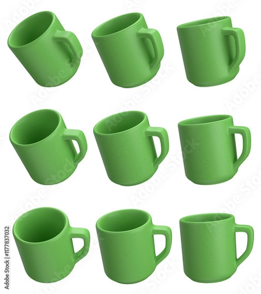 Obraz set of mug with transparent background, PNG, green cup, 3d coffee cup