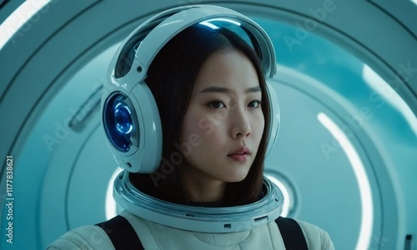Fototapeta 우주복을 입은 한국소녀 아름답다