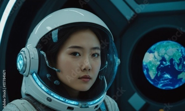 Fototapeta 우주복을 입은 한국소녀 아름답다