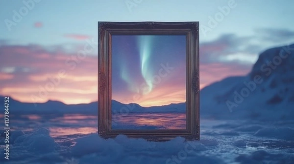 Fototapeta Unique Design of a Gold Finished Frame Showcasing Aurora Lights