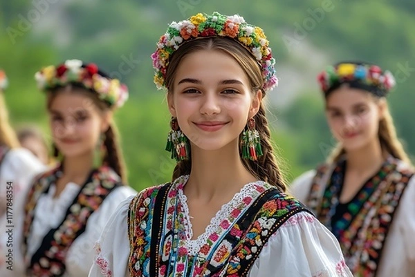 Fototapeta Group of beautiful young women from bosnia and herzegovina