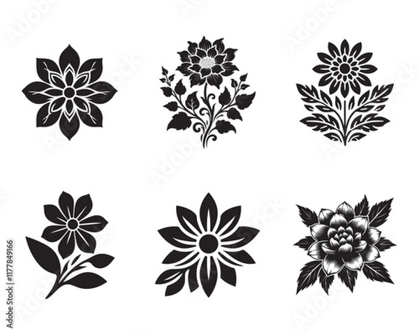 Fototapeta Black Flower Silhouette Vector Art Design with Transparent Background