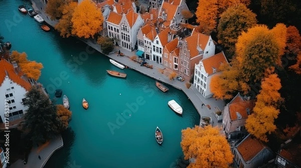 Fototapeta Aerial View of Amsterdam Cityscape in Autumn Colors