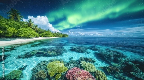 Fototapeta Serene Beach Scene in Seychelles with Clear Waters and Corals