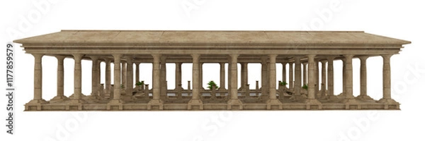 Fototapeta Ancient Egyptian architecture with stone columns around a pool of water. Isolated 3D rendered illustration.