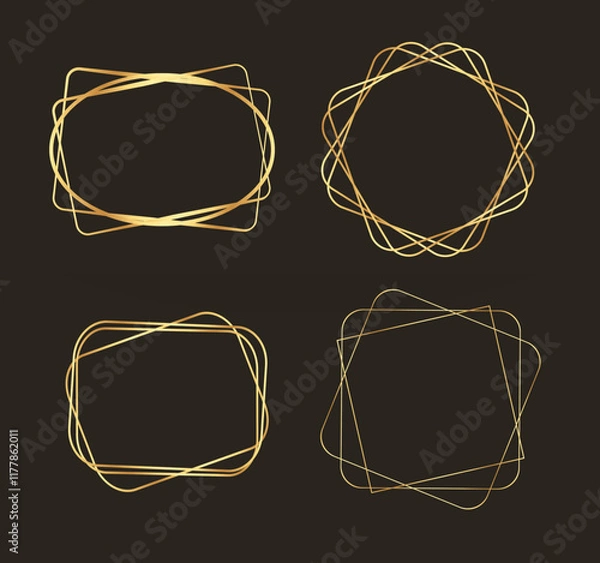 Fototapeta Golden Light Frames set Isolated On Black